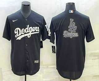 Men%27s Los Angeles Dodgers Black Team Big Logo Cool Base Stitched Jerseys